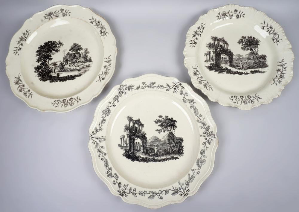 THREE WEDGWOOD CREAMWARE TRANSFER-PRINTED