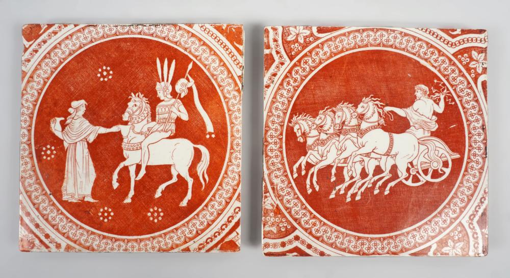 PAIR OF SPODE GREEK REVIVAL TILES,