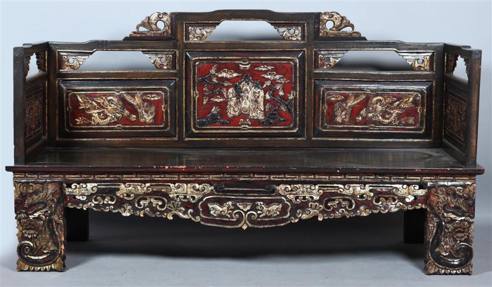 CHINESE PARCEL GILT HARDWOOD BENCHCHINESE 2ebf21