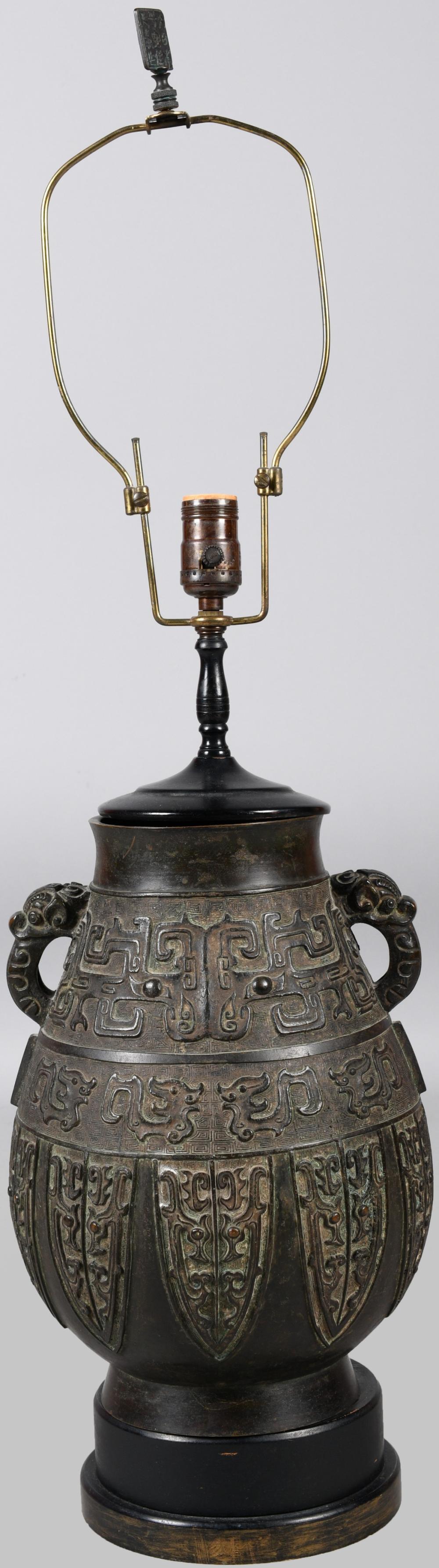 CHINESE BRONZE HU-FORM VASE, NOW