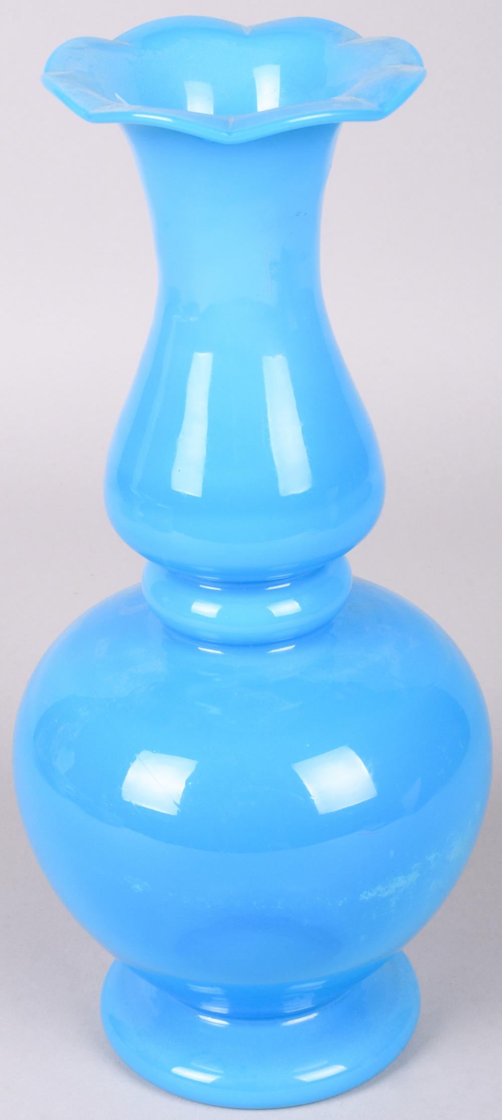 BLUE OPALINE GLASS VASE HEIGHT: