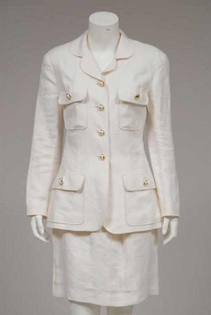 White linen Chanel skirt suit 