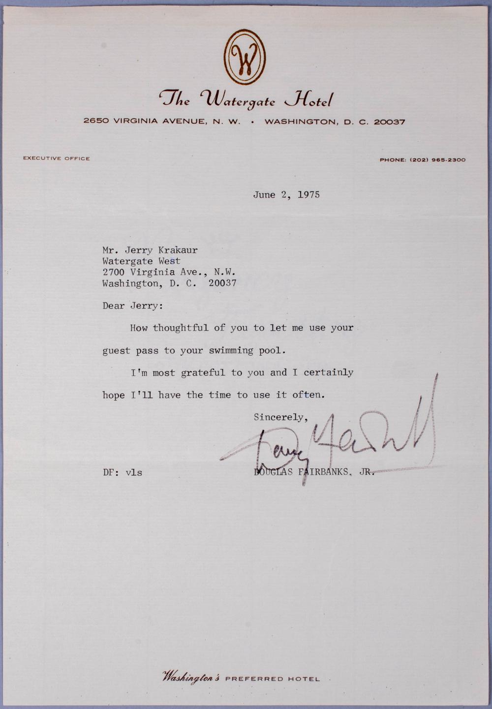 DOUGLAS FAIRBANKS, JR. TYPED LETTER