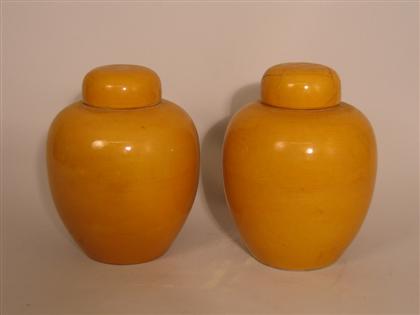 Pair yellow Chinese porcelain covered 4b0c9