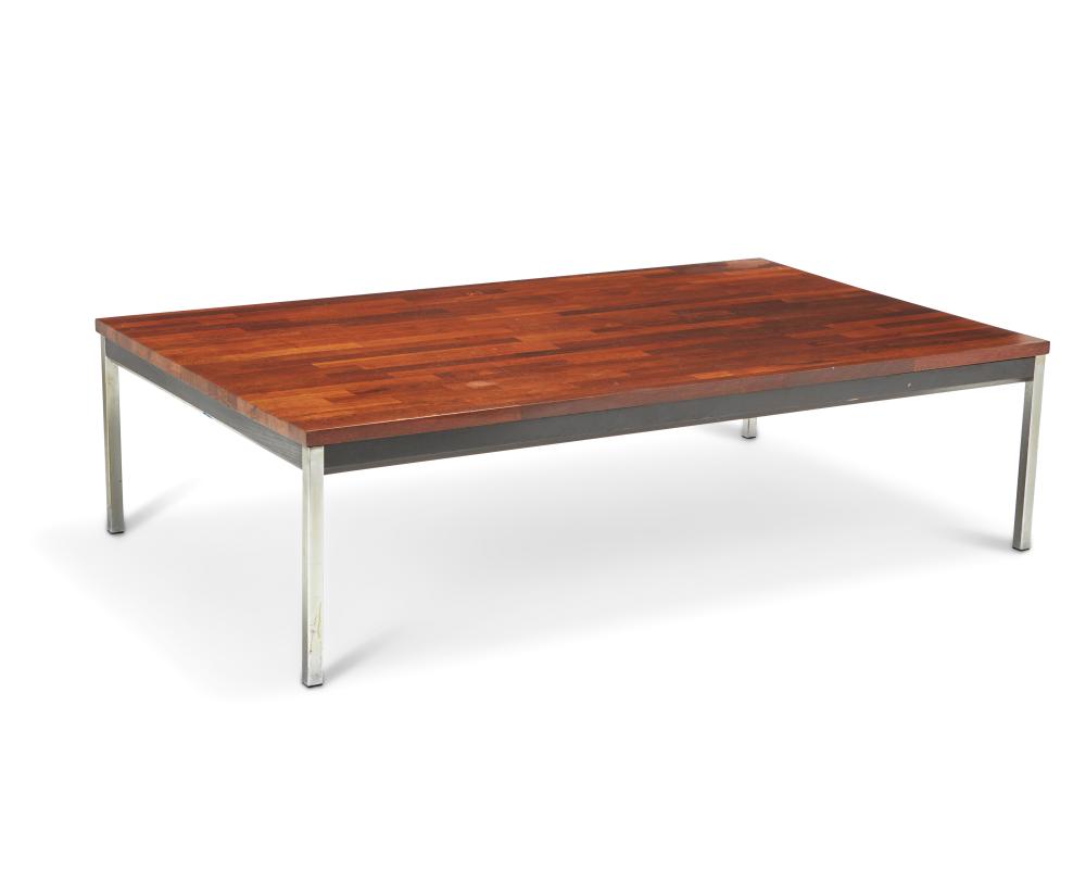 A FLORENCE KNOLL-STYLE WALNUT AND STEEL