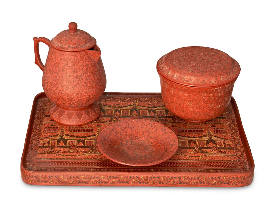 A GROUP OF BURMESE ETCHED RED LACQUERWAREA 2ee846