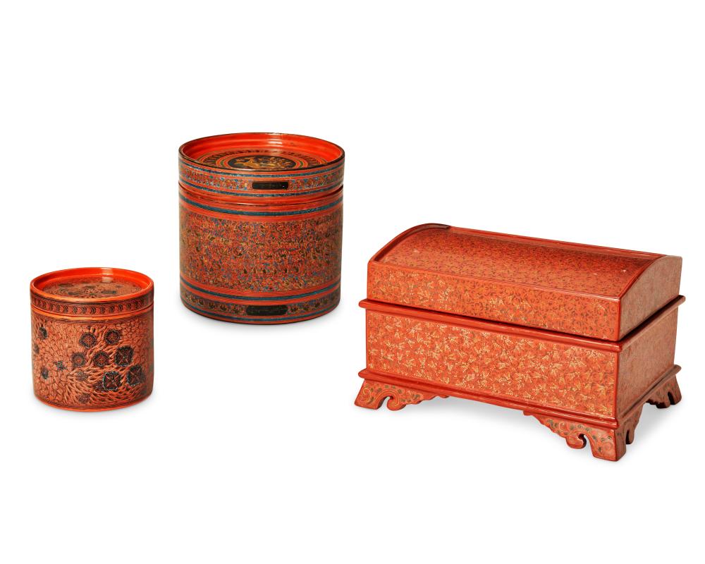A GROUP OF BURMESE RED LACQUERED
