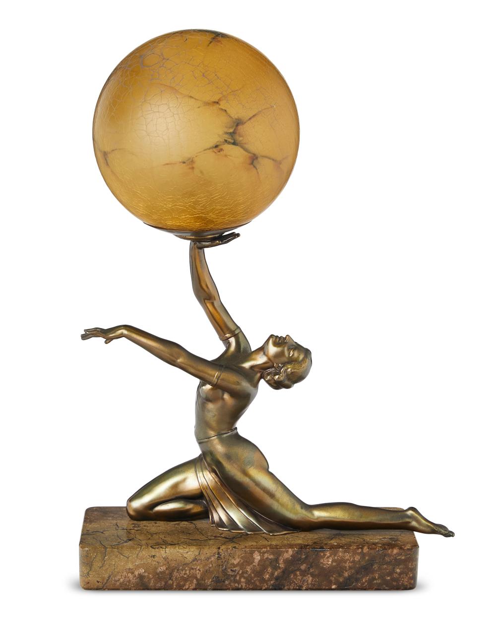 AN ART DECO FIGURAL SPELTER AND