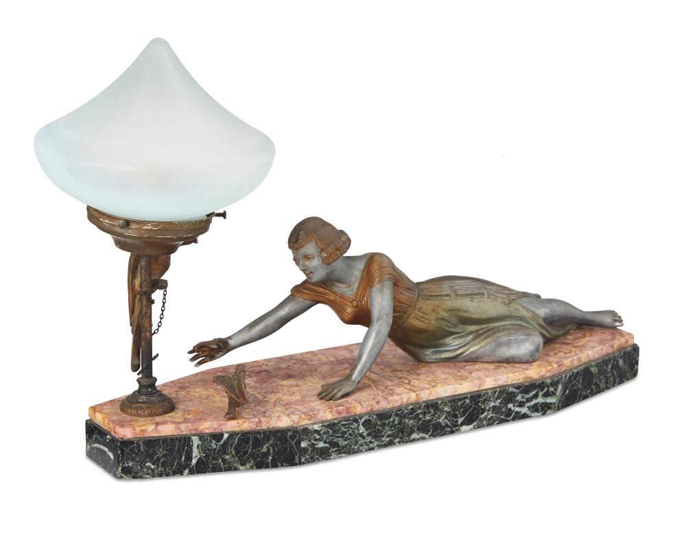 AN ART DECO FIGURAL SPELTER AND MARBLE