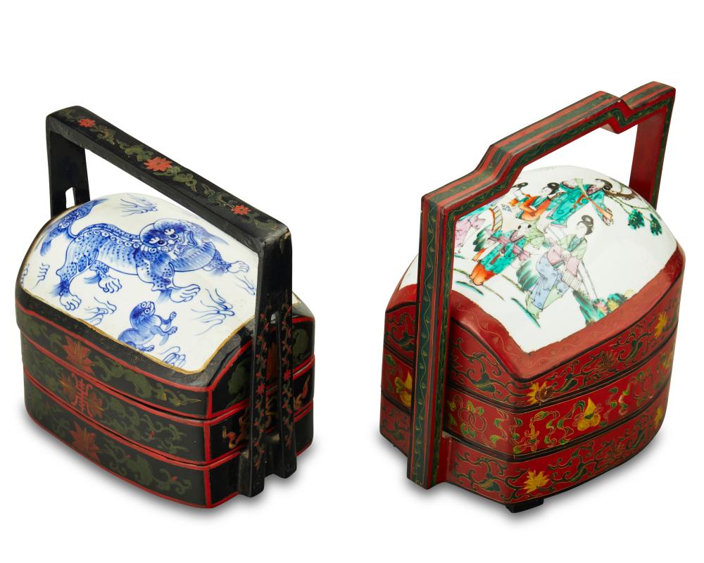 TWO CHINESE LACQUER AND PORCELAIN 2ee920