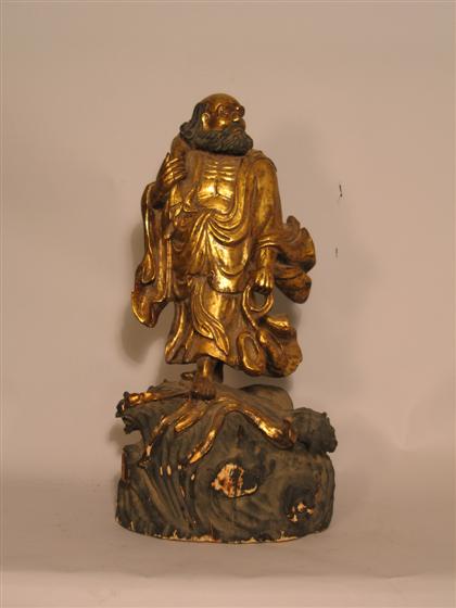 Large giltwood figure of Lohan    Carved