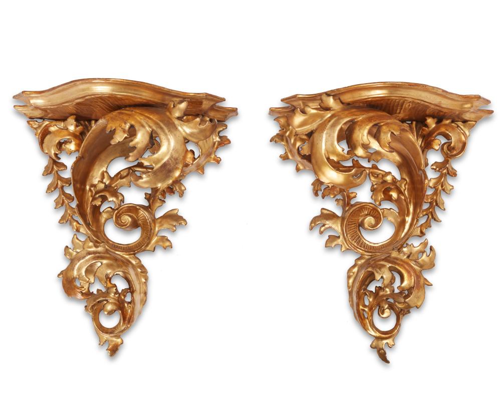 A PAIR OF CARVED GILTWOOD WALL 2ee969