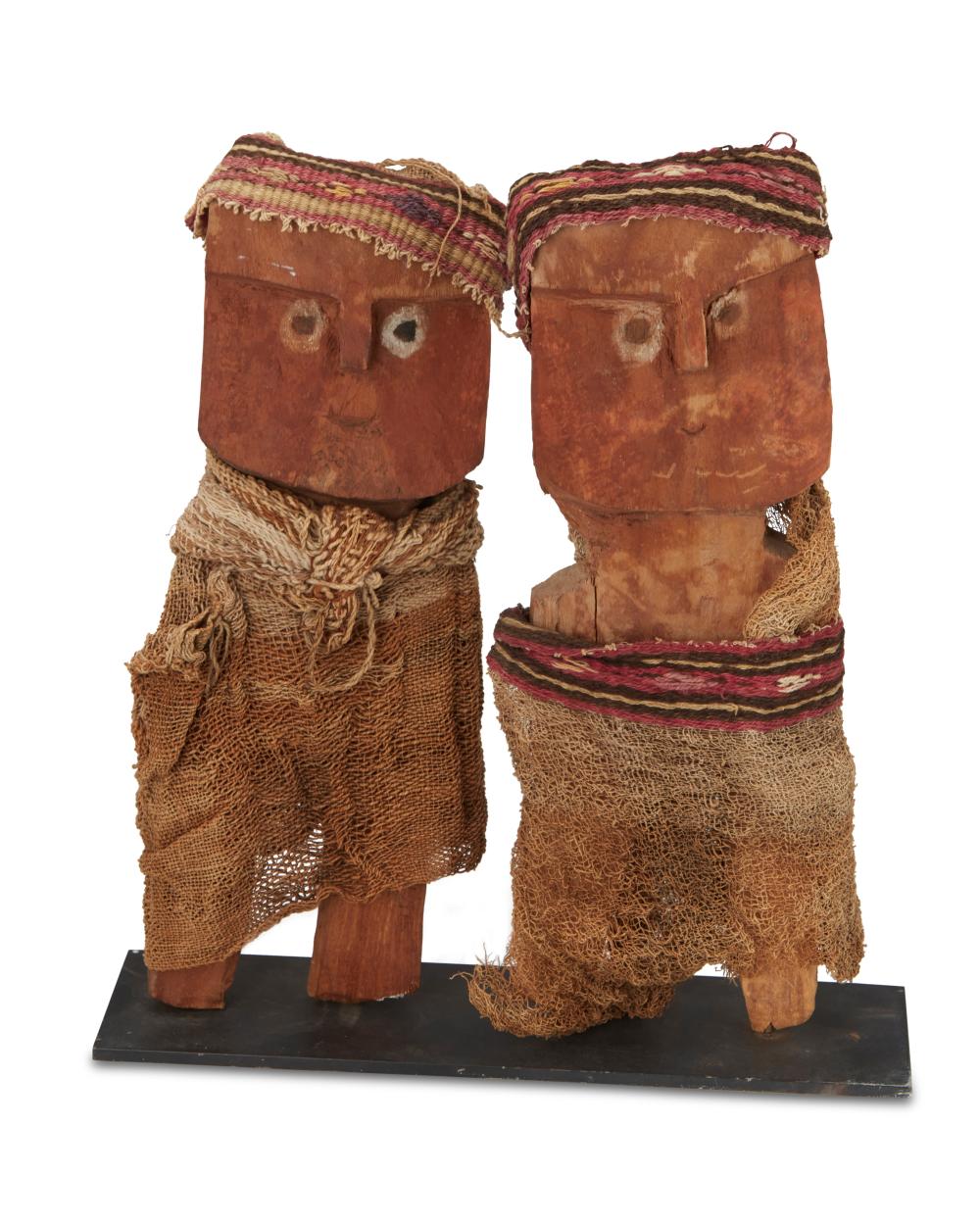 TWO INCAN CHIMU CARVED WOOD FIGURES