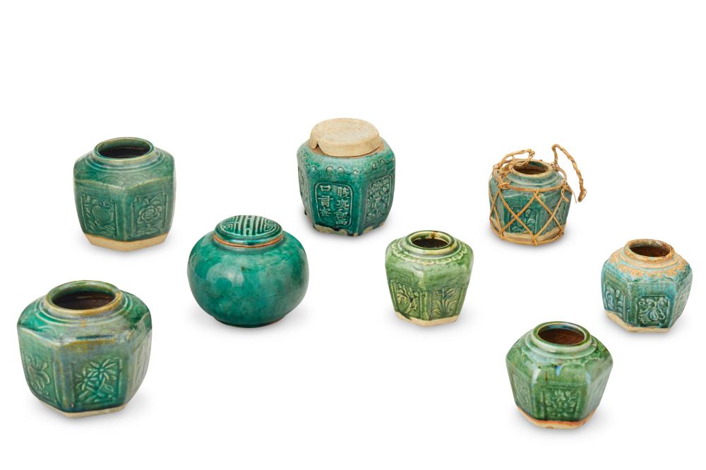 A GROUP CHINESE GREEN GLAZED EARTHENWARE