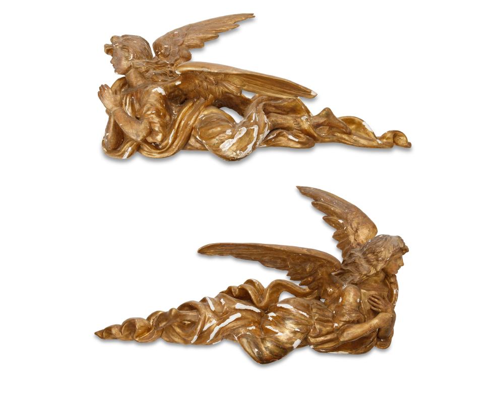 TWO CARVED GILTWOOD ANGELSTwo carved 2ee9c5