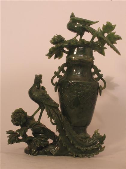 Carved Jade Covered Urn with Phoenix