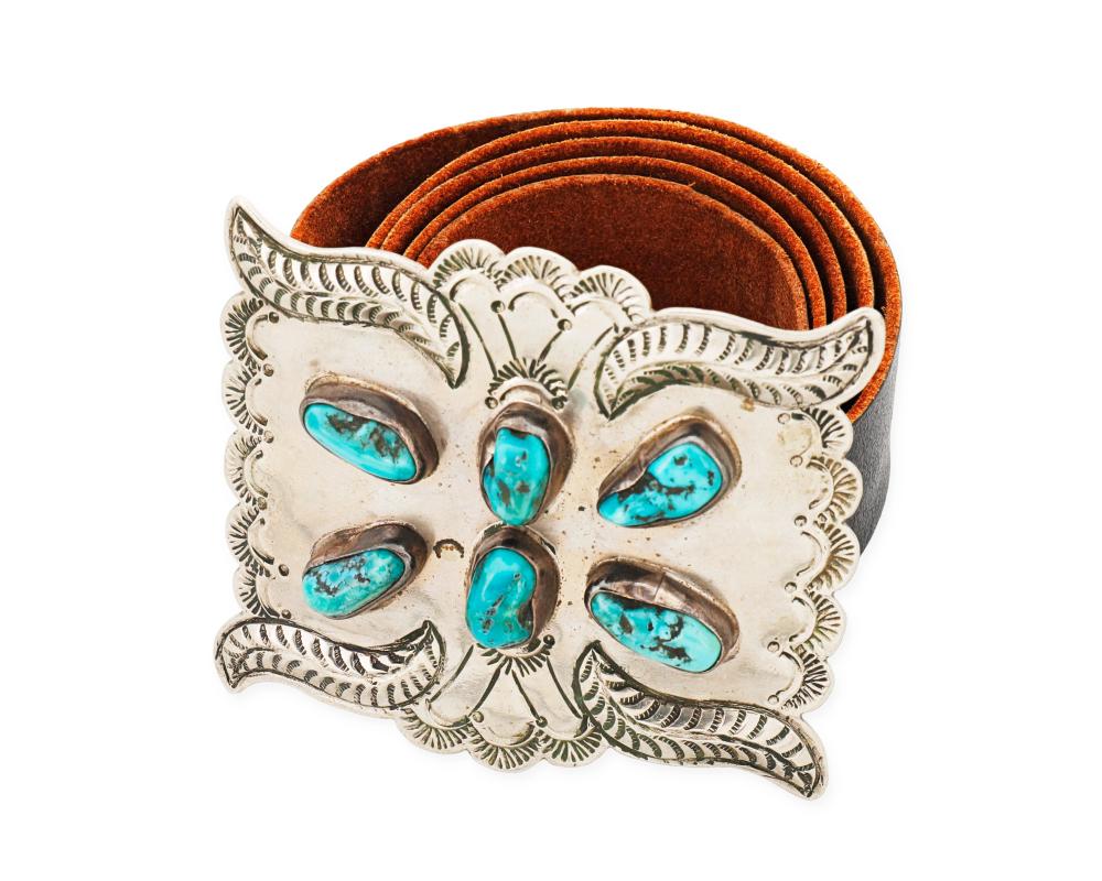 A NAVAJO SILVER AND TURQUOISE BELT 2eea67