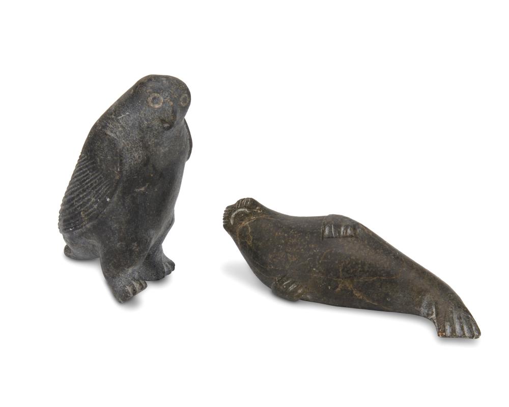 TWO INUIT CARVED STONE FIGURESTwo