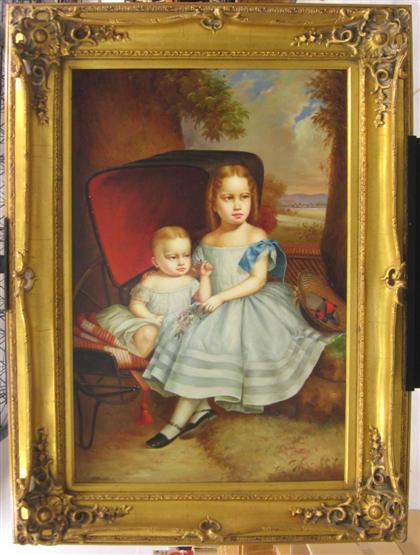 Portrait of two children, in style of