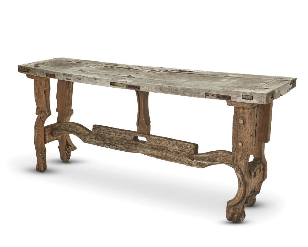 A RUSTIC WORK TABLEA rustic work