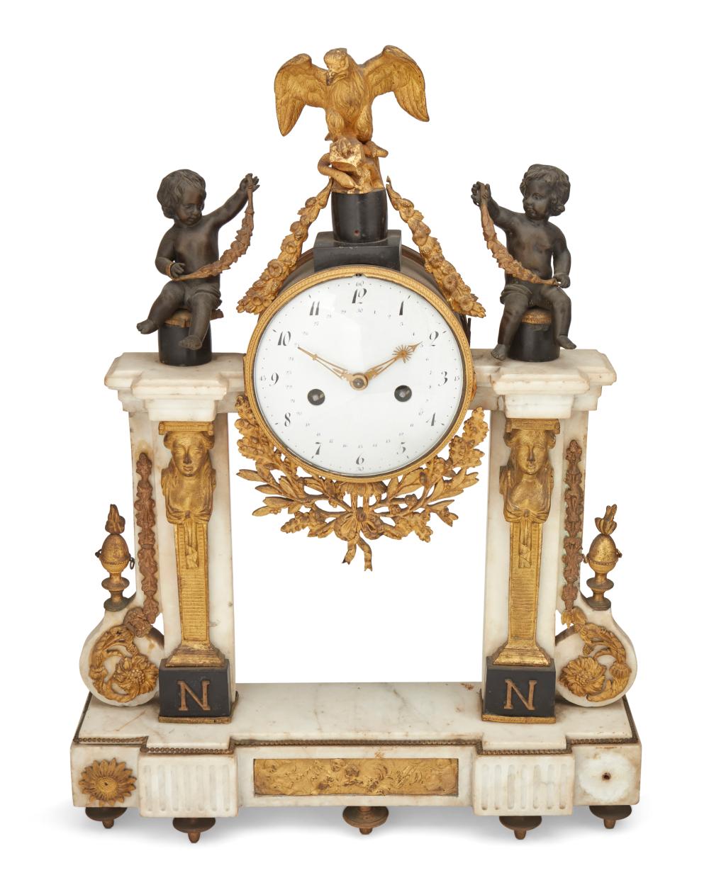 A FRENCH EMPIRE-STYLE MANTEL CLOCKA