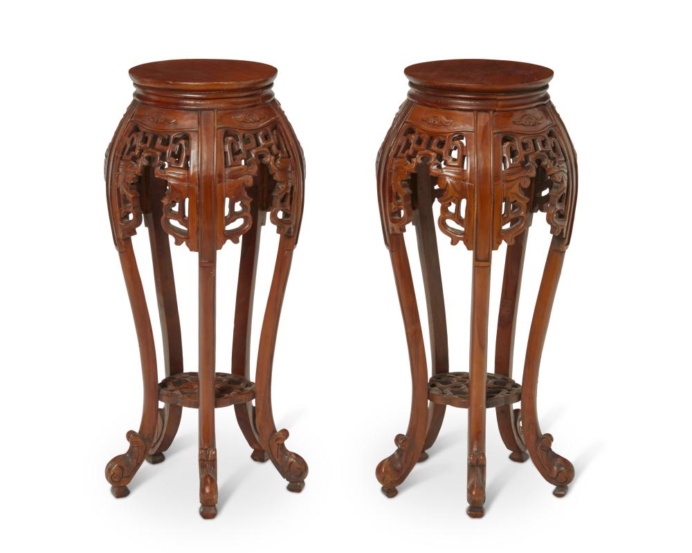 A PAIR OF CHINESE CARVED WOOD PLANT