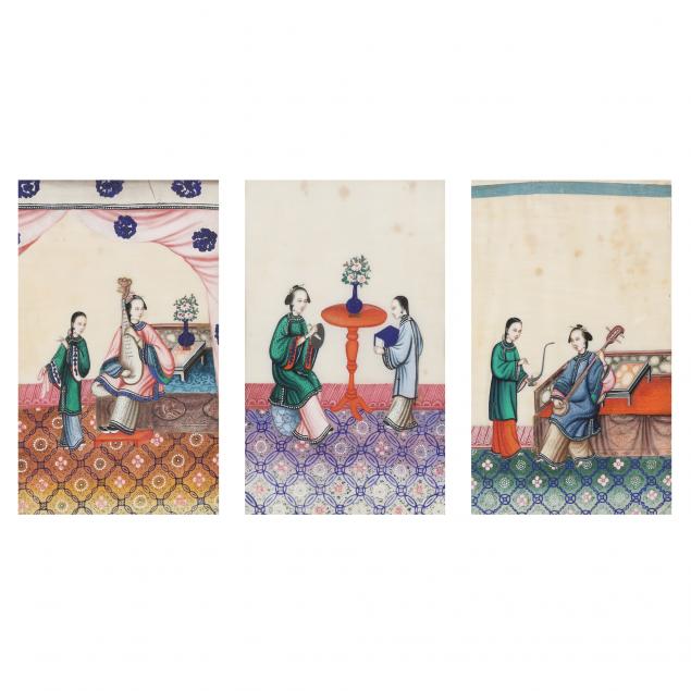 THREE CHINESE LARGE PITH PAINTINGS