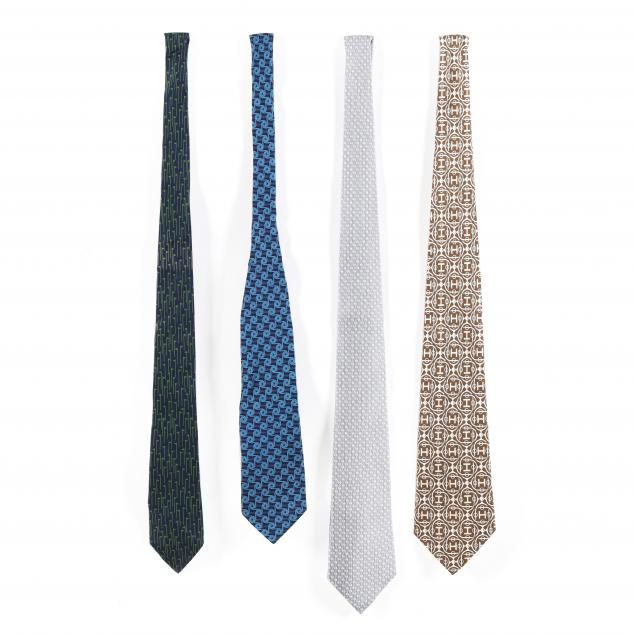 FOUR SILK TIES, HERMES Made in