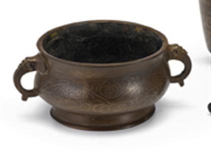 Chinese silver inlaid bronze censer