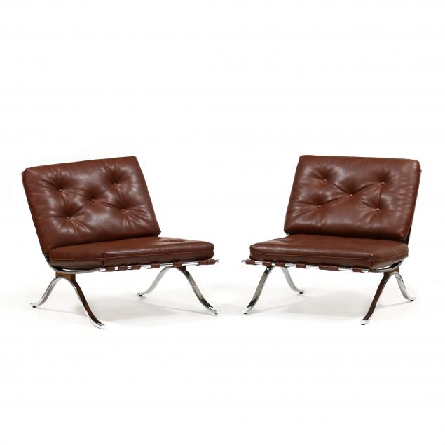 PAIR OF BARCELONA STYLE LOUNGE
