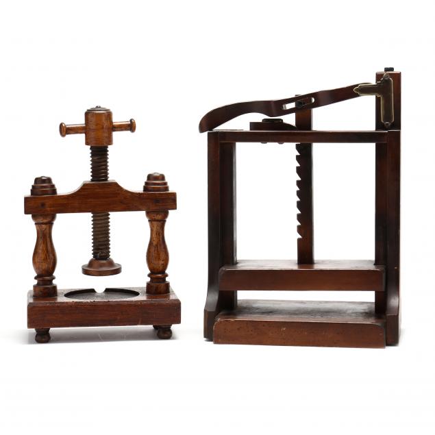 TWO ANTIQUE WOODEN BOOK PRESSES