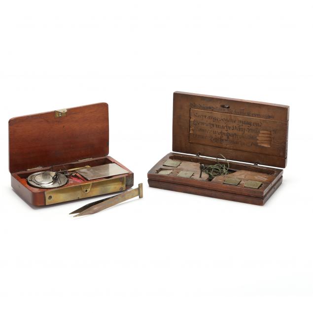 TWO CASED MERCHANT COIN SCALES