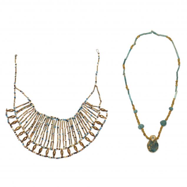 TWO EGYPTIAN STYLE FAIENCE NECKLACES