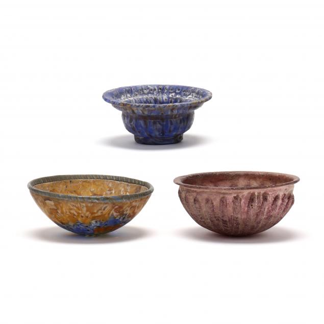 THREE ROMAN STYLE GLASS BOWLS Being