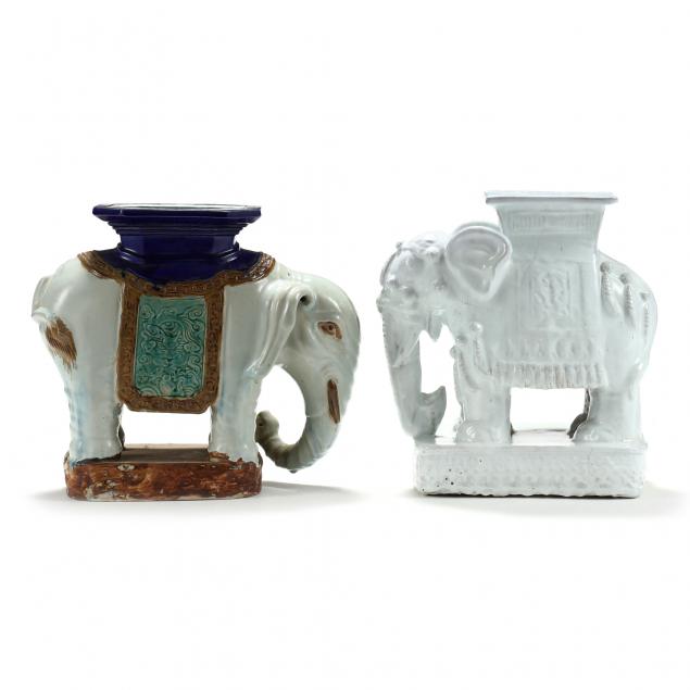 TWO ASIAN ELEPHANT GARDEN STOOLS