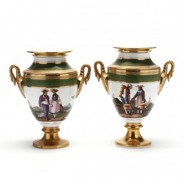 PAIR OF CONTINENTAL PORCELAIN URNS
