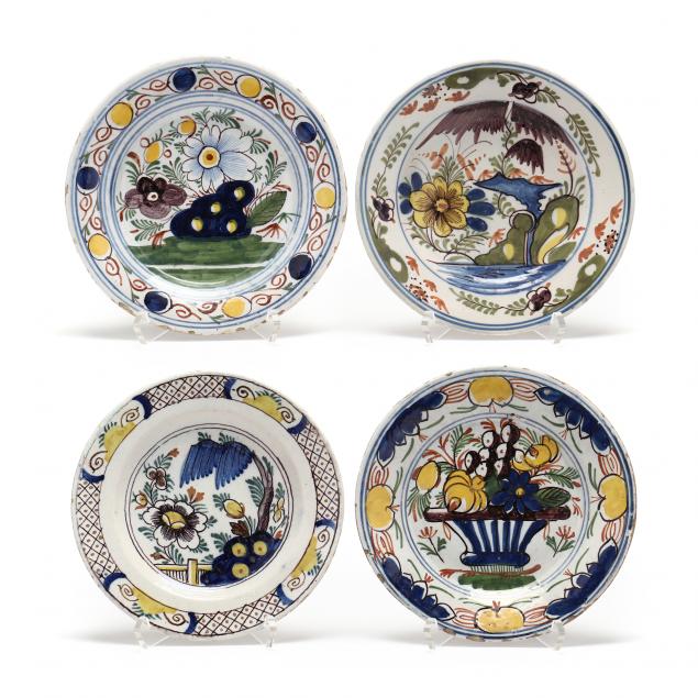 FOUR SMALL DUTCH DELFT POLYCHROME