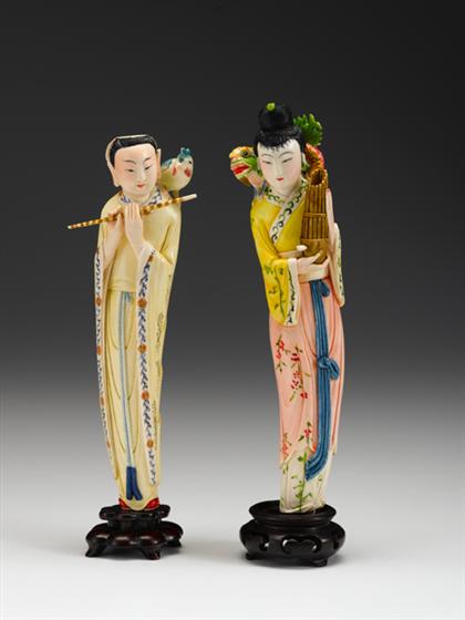 Two Chinese colored elephant ivory maiden