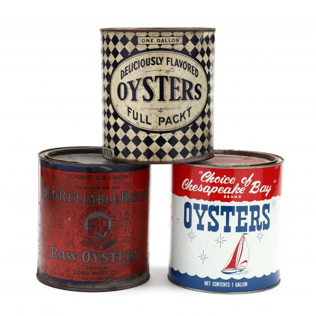 THREE ONE GALLON OYSTER CANS Choice