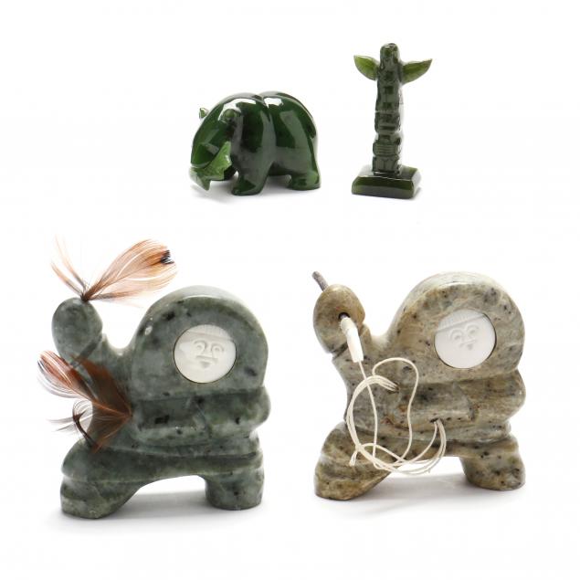 FOUR INUIT STONE CARVINGS Late