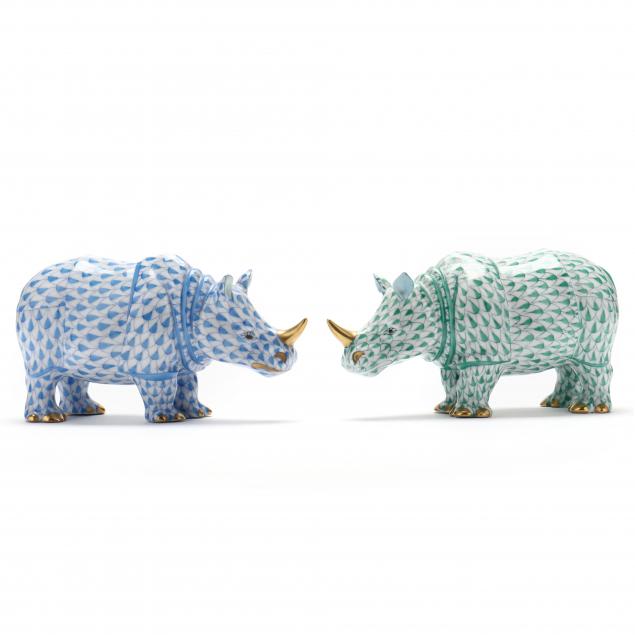 TWO HEREND PORCELAIN RHINOCEROS 2ef8fc