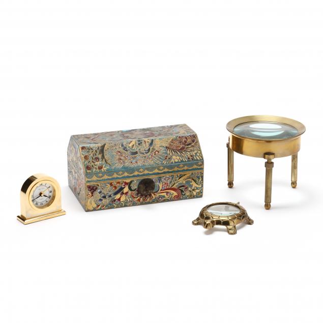 FOUR DECORATIVE DESK ACCESSORIES