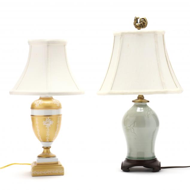 TWO PORCELAIN BOUDOIR TABLE LAMPS