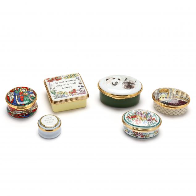 FIVE HALCYON ENAMEL PILL BOXES,