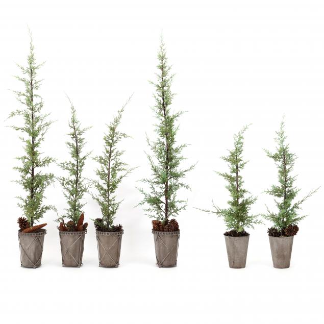 THREE PAIRS OF ARTIFICIAL TREES