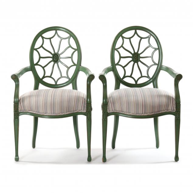 PAIR OF ADAM STYLE PAINTED ARMCHAIRS