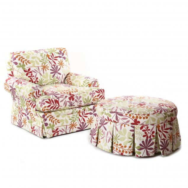 UPHOLSTERED CLUB CHAIR AND OTTOMAN