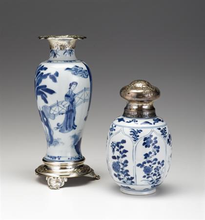 Chinese silver mounted blue and white