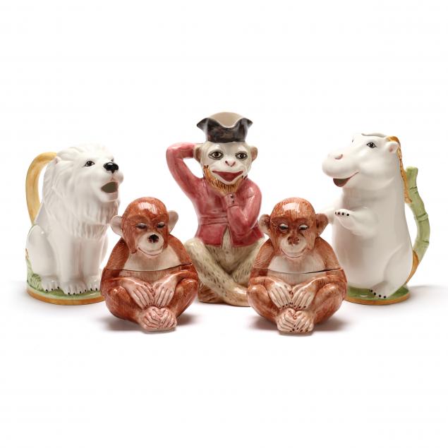 FIVE ZOOMORPHIC PORCELAIN ACCESSORIES