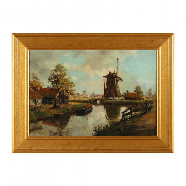 DUTCH LANDSCAPE PAINTING WITH WINDMILL